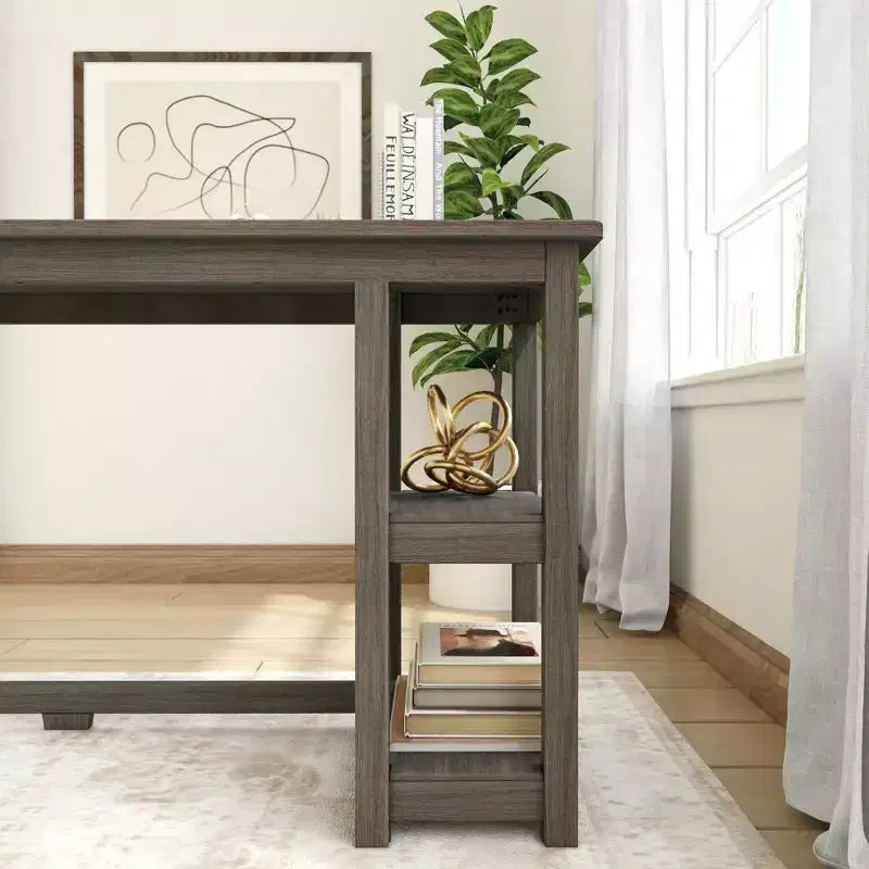 Escritorio de madera maciza con estanterías para ordenador, juegos, estudio, escritorio para oficina en casa, 55