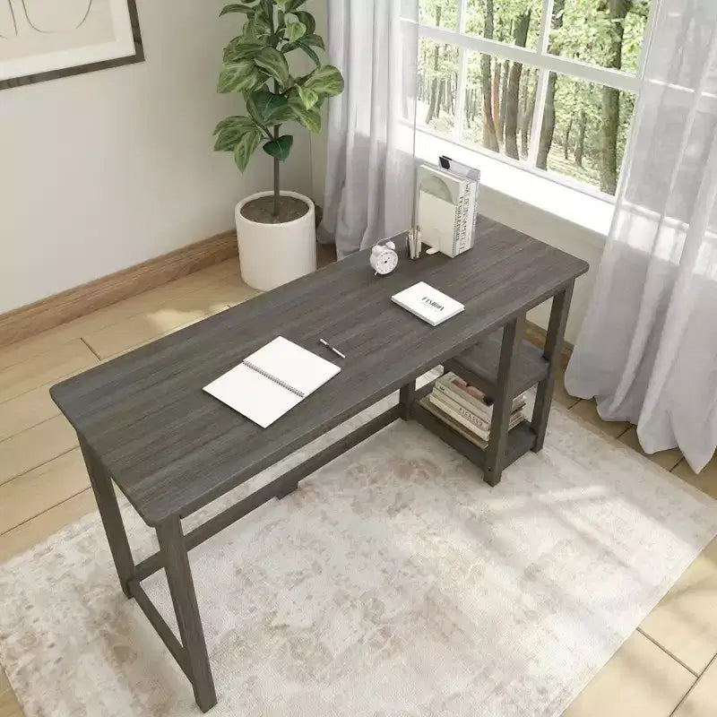 Escritorio de madera maciza con estanterías para ordenador, juegos, estudio, escritorio para oficina en casa, 55