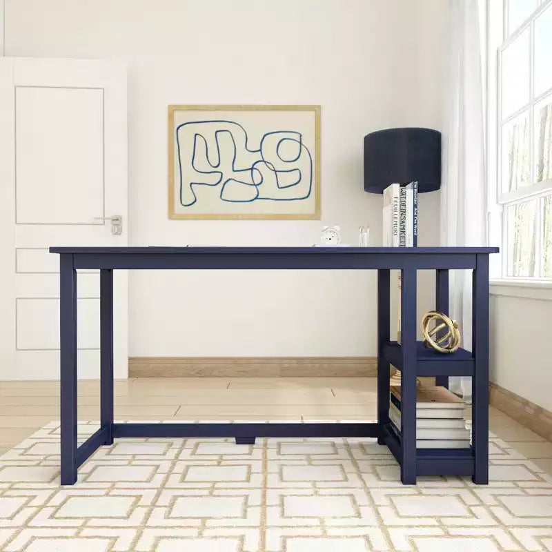 Escritorio de madera maciza con estanterías para ordenador, juegos, estudio, escritorio para oficina en casa, 55