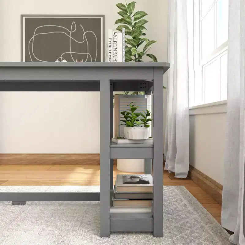 Escritorio de madera maciza con estanterías para ordenador, juegos, estudio, escritorio para oficina en casa, 55