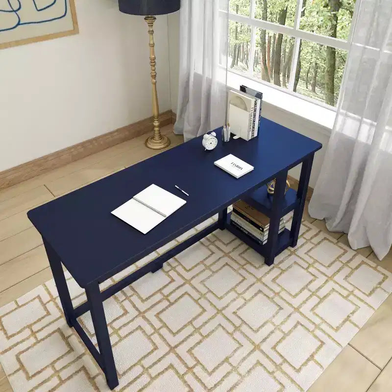 Escritorio de madera maciza con estanterías para ordenador, juegos, estudio, escritorio para oficina en casa, 55