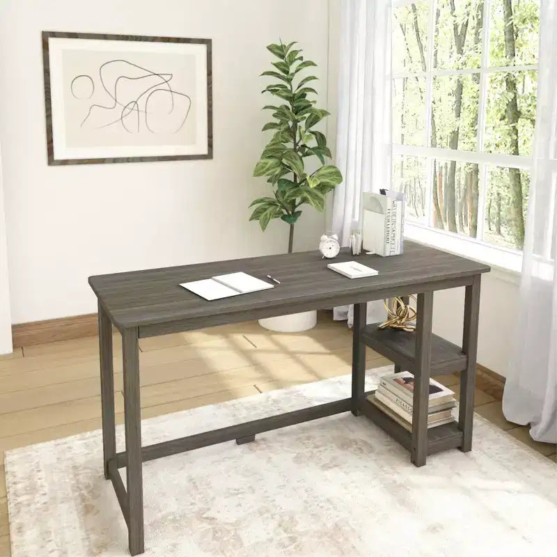 Escritorio de madera maciza con estanterías para ordenador, juegos, estudio, escritorio para oficina en casa, 55