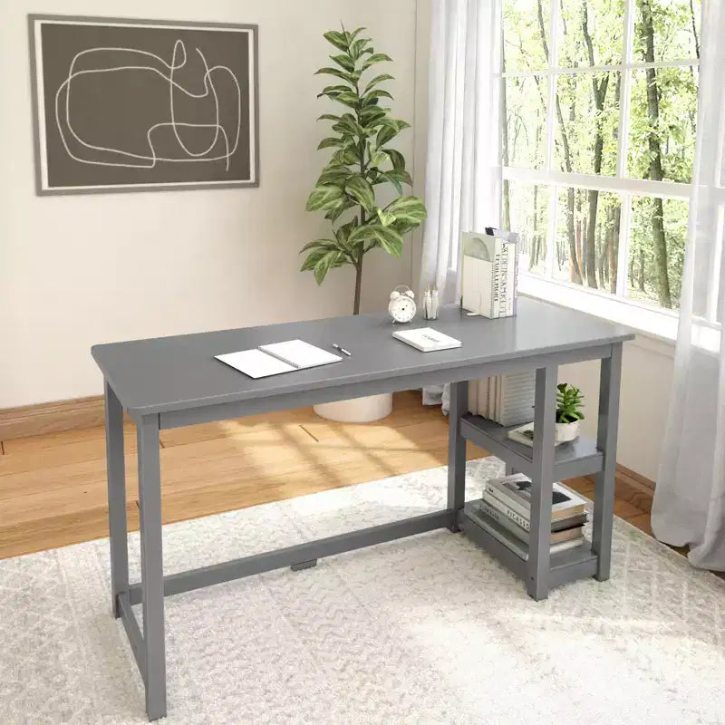 Escritorio de madera maciza con estanterías para ordenador, juegos, estudio, escritorio para oficina en casa, 55
