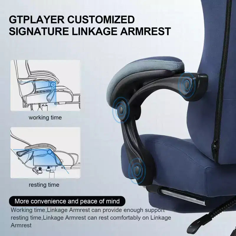 Silla de oficina GTPLAYER para videojuegos de tela con reposabrazos de enlace, silla de ordenador ergonómica