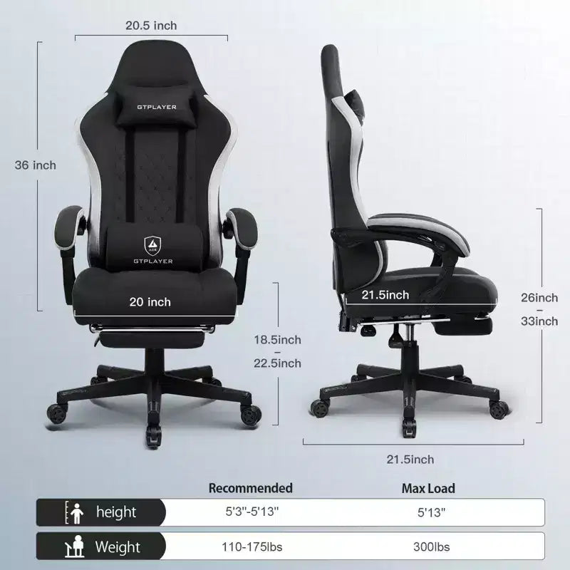 Silla de oficina GTPLAYER para videojuegos de tela con reposabrazos de enlace, silla de ordenador ergonómica