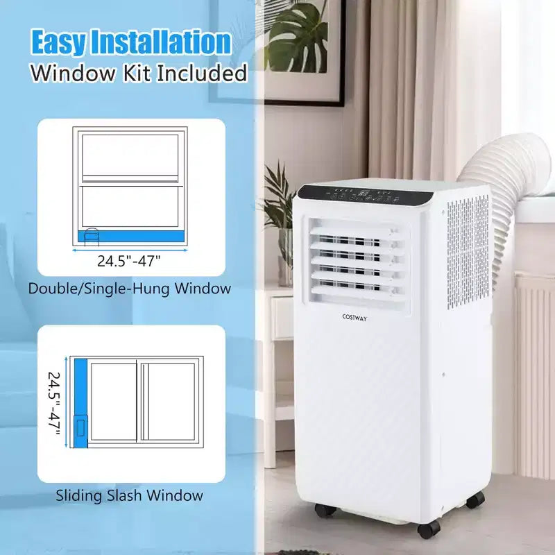 Climatiseur portable Costway 8000 BTU 3-en-1 Refroidisseur d'air Déshumidificateur Ventilateur Minuteur 24H 5000 BTU (8000 BTU ASHRAE)