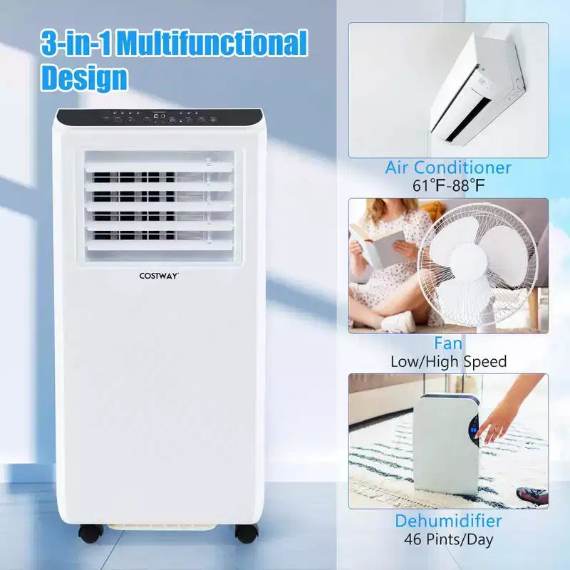Climatiseur portable Costway 8000 BTU 3-en-1 Refroidisseur d'air Déshumidificateur Ventilateur Minuteur 24H 5000 BTU (8000 BTU ASHRAE)