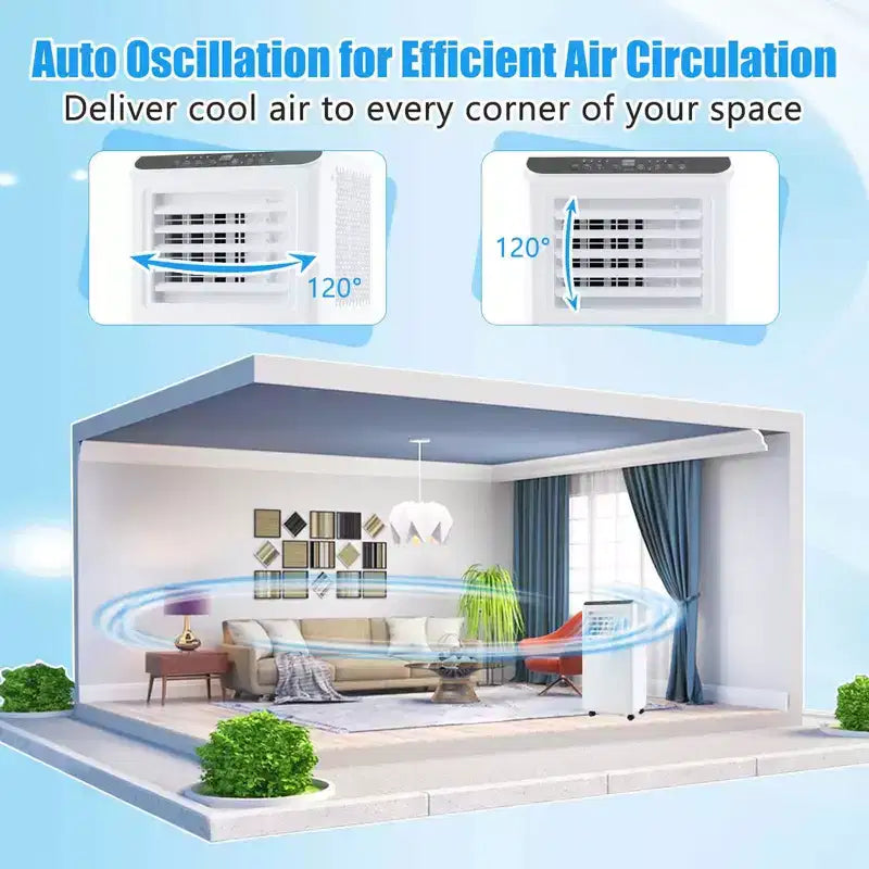 Climatiseur portable Costway 8000 BTU 3-en-1 Refroidisseur d'air Déshumidificateur Ventilateur Minuteur 24H 5000 BTU (8000 BTU ASHRAE)