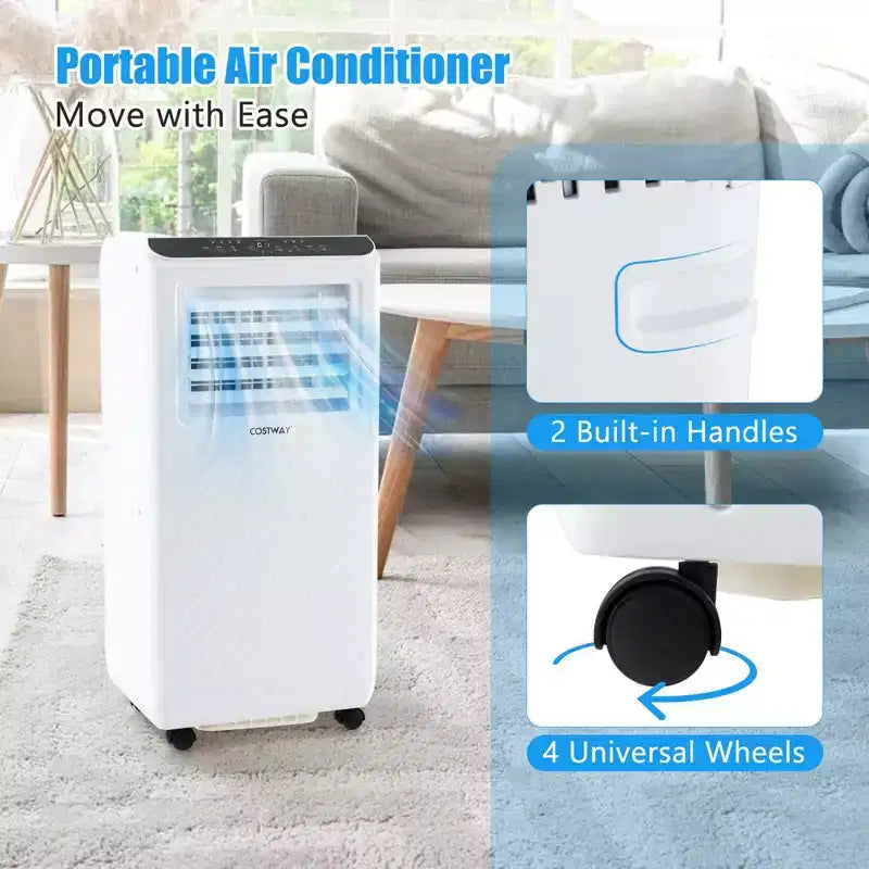 Climatiseur portable Costway 8000 BTU 3-en-1 Refroidisseur d'air Déshumidificateur Ventilateur Minuteur 24H 5000 BTU (8000 BTU ASHRAE)