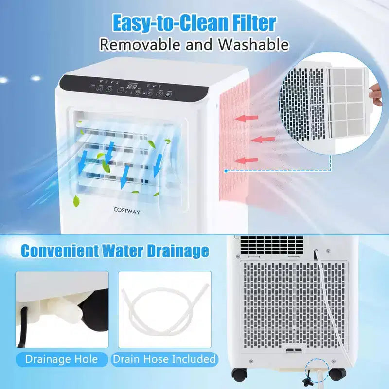 Costway Climatiseur portable 6 500 BTU (10 000 BTU ASHRAE) Refroidisseur d'air déshumidificateur ventilateur 3-en-1 avec minuterie 24h