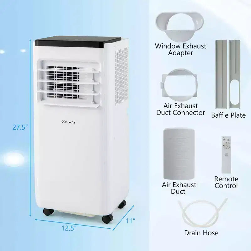 Climatiseur portable Costway 6500 BTU (10000 BTU ASHRAE) refroidit jusqu'à 32,5 m² avec ventilateur et déshumidificateur