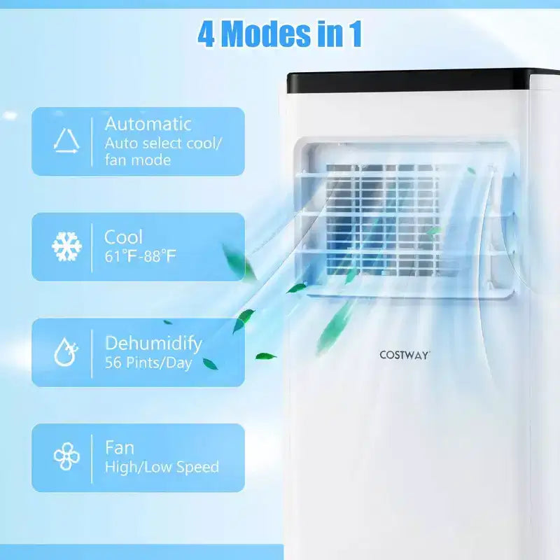 Climatiseur portable Costway 6500 BTU (10000 BTU ASHRAE) refroidit jusqu'à 32,5 m² avec ventilateur et déshumidificateur