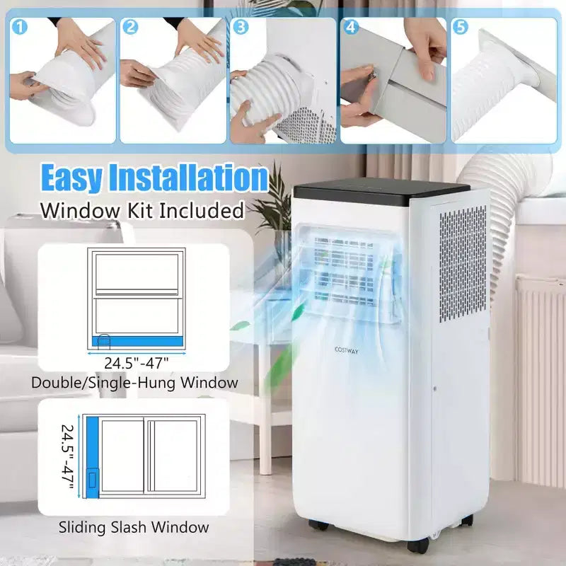 Climatiseur portable Costway 6500 BTU (10000 BTU ASHRAE) refroidit jusqu'à 32,5 m² avec ventilateur et déshumidificateur