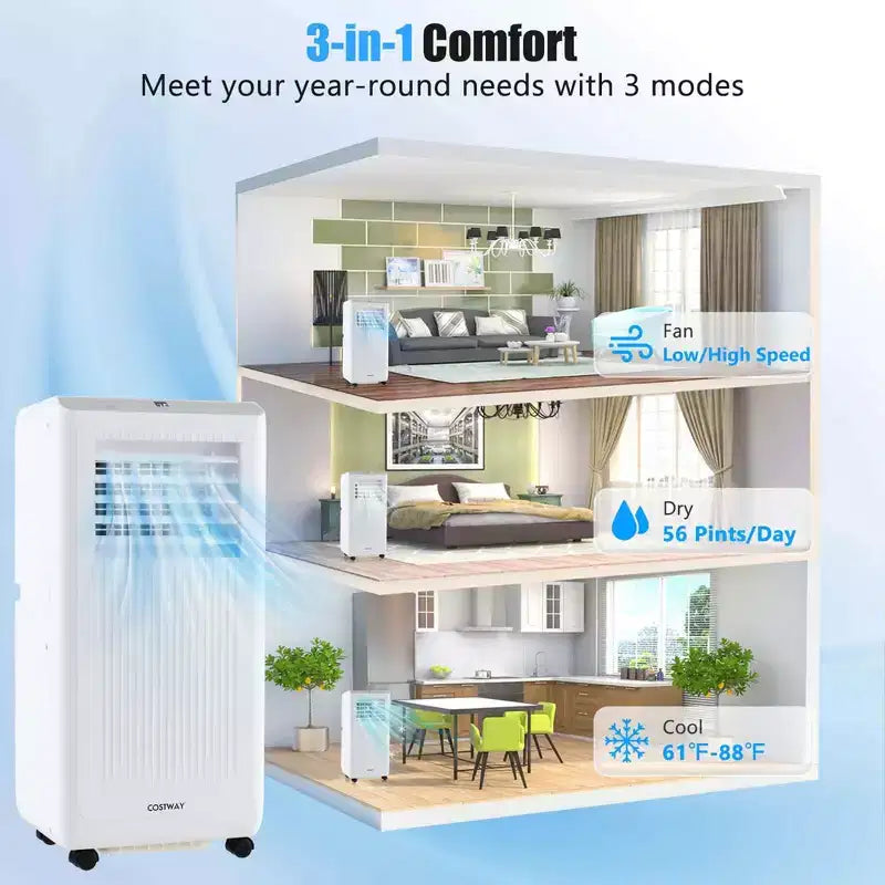 Climatiseur portable Costway 6500 BTU (10000 BTU ASHRAE) 3-en-1 avec déshumidificateur