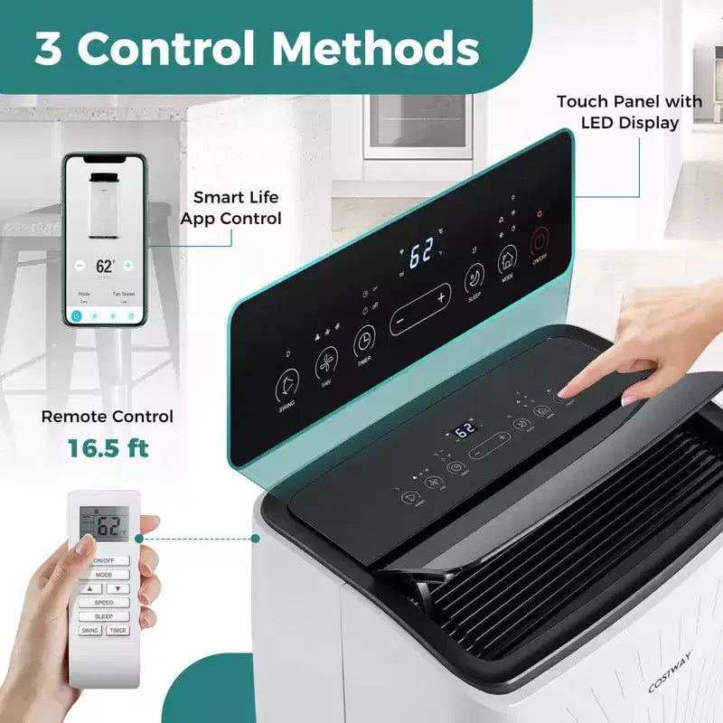 Climatiseur portable Costway 9200 BTU (14000 BTU ASHRAE) avec chauffage, unité de climatisation domestique intelligente compatible Wi-Fi