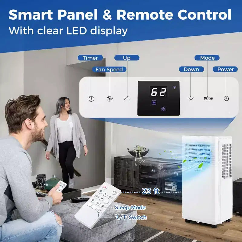 Climatiseur portable Costway 9000 BTU 3 en 1 avec ventilateur, déshumidificateur et mode veille 6250 BTU (9000 BTU ASHRAE)