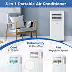 Climatiseur portable Costway 9000 BTU 3 en 1 avec ventilateur, déshumidificateur et mode veille 6250 BTU (9000 BTU ASHRAE)