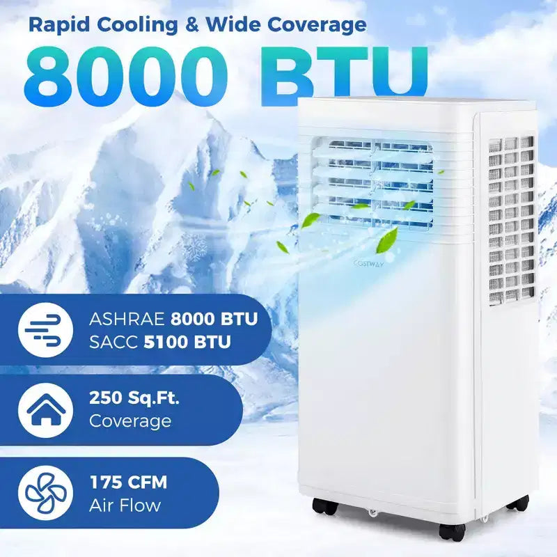 Climatiseur portable Costway 9000 BTU 3 en 1 avec ventilateur, déshumidificateur et mode veille 6250 BTU (9000 BTU ASHRAE)
