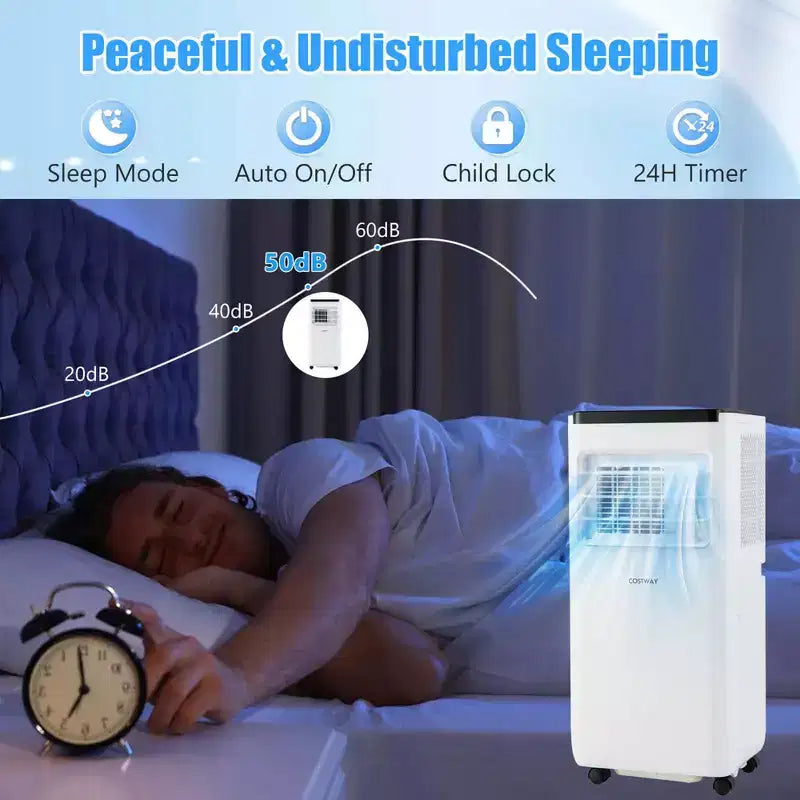 Climatiseur portable Costway 8000 BTU refroidit jusqu'à 23 m² avec ventilateur et déshumidificateur 5000 BTU (8000 BTU ASHRAE)