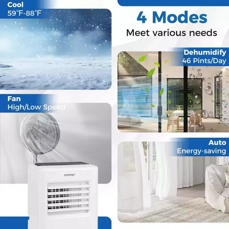 Climatiseur Portable Costway 8000 BTU 3-en-1 Refroidisseur d'air avec Ventilateur et Déshumidificateur 5000 BTU (8000 BTU ASHRAE)