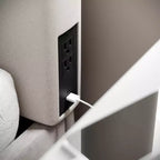 Flash Furniture Hugo Cabecero con 2 tomas de corriente, 1 puerto USB y 1 puerto USB tipo C con tapicería de lino sintético y doble opción para colgar
