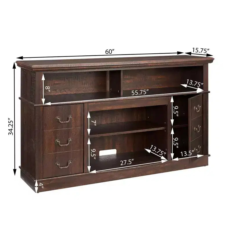 Mueble de TV de estilo rústico para televisores de hasta 65 pulgadas, centro de entretenimiento rústico con espacio de almacenamiento abierto y cerrado,