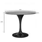 Mesa de comedor redonda LeisureMod Verve 36 - Mesa auxiliar moderna con tapa de resina y base de pedestal de acero negro para comedor y cocina contemporáneos