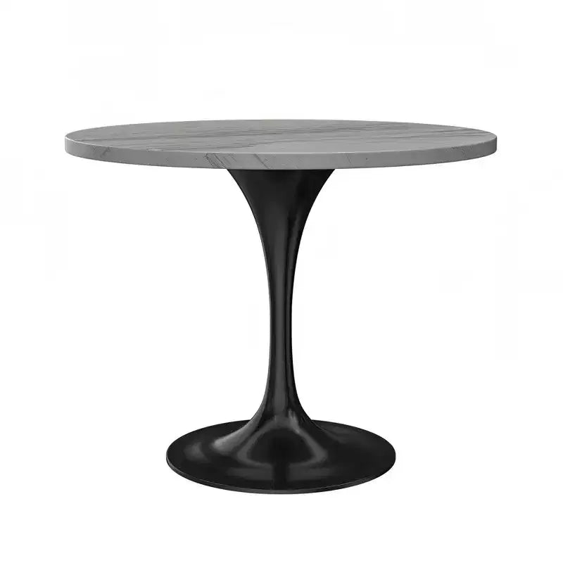 Table de salle à manger ronde LeisureMod Verve 36 - Plateau en résine moderne avec base piédestal en acier noir, table d'appoint pour salle à manger et cuisine contemporaines