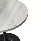 Mesa de comedor redonda LeisureMod Verve 36 - Mesa auxiliar moderna con tapa de resina y base de pedestal de acero negro para comedor y cocina contemporáneos