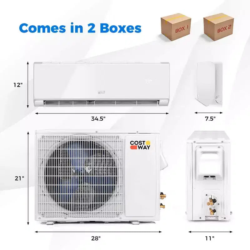 Climatiseur et Chauffage Mini Split Costway 12000 BTU avec Wifi et Pompe à Chaleur Noir/Blanc