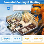 Climatiseur et Chauffage Mini Split Costway 12000 BTU avec Wifi et Pompe à Chaleur Noir/Blanc