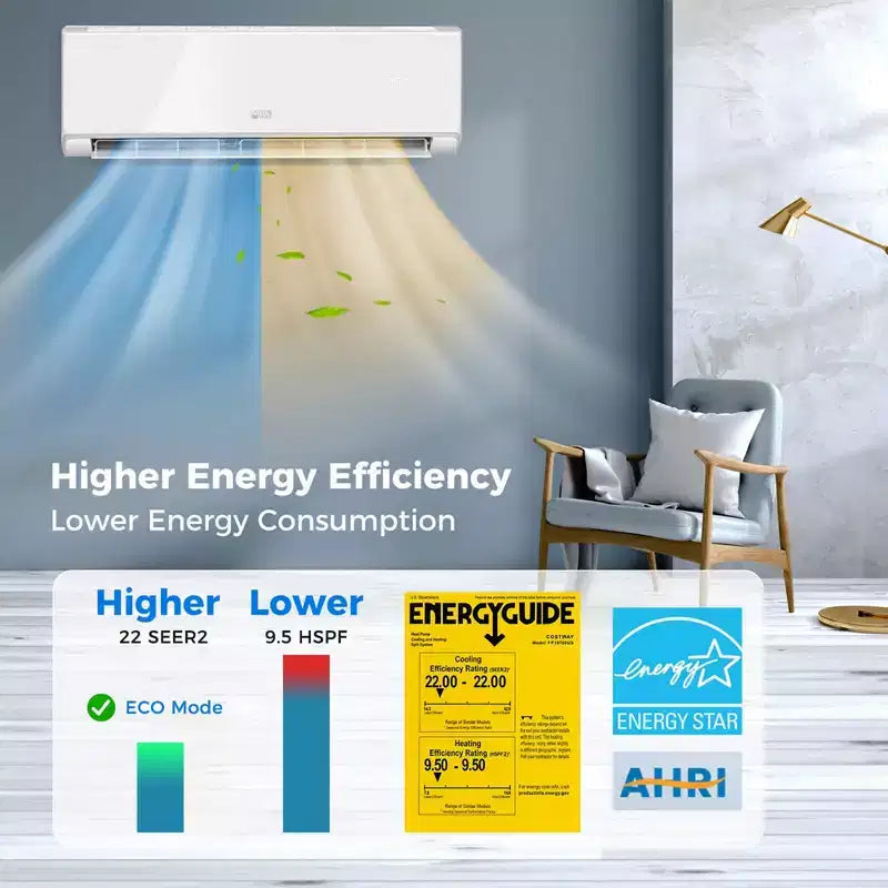 Climatiseur et Chauffage Mini Split Costway 12000 BTU avec Wifi et Pompe à Chaleur Noir/Blanc