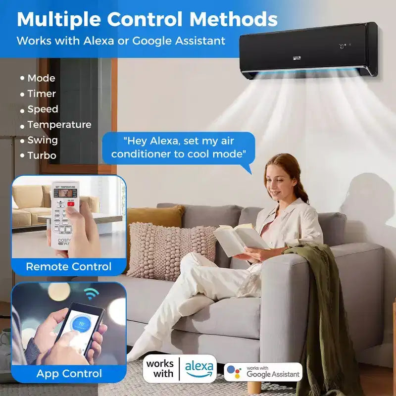 Climatiseur et Chauffage Mini Split Costway 12000 BTU avec Wifi et Pompe à Chaleur Noir/Blanc