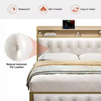 Base de cama tapizada Hausource blanca: cabecero con luces LED, puertos USB, no necesita somier