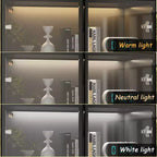 Vitrina Famapy, estantería multiusos con puertas de cristal y estantes, aparador con luz LED