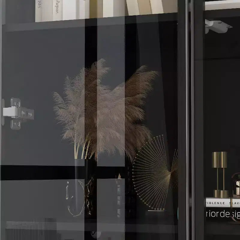 Vitrina Famapy, estantería multiusos con puertas de cristal y estantes, aparador con luz LED