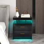Costway Table de Chevet LED Lot de 1/2 avec 2 Tiroirs de Rangement Mode Lumière Réglable Télécommande