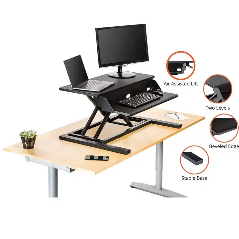 Soporte elevador para monitor de escritorio de pie de dos niveles con bandeja de teclado incorporada Stand Up Desk Store AirRise Pro (blanco, 32 de ancho)