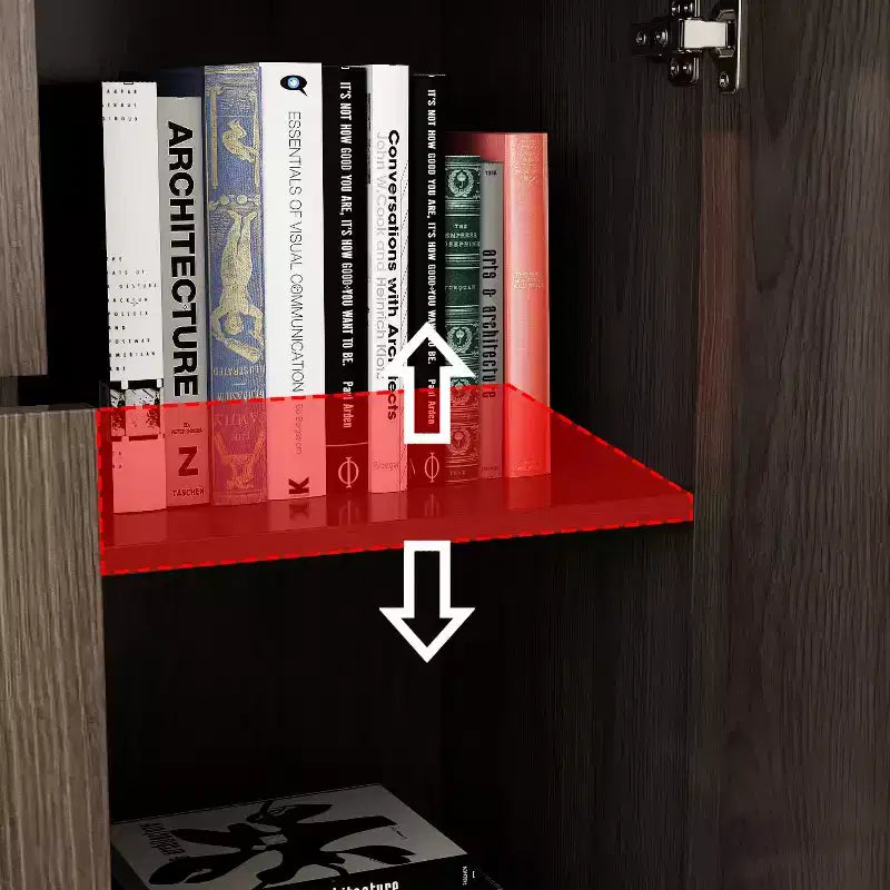 Mueble expositor de madera marrón con puertas de cristal y luces LED