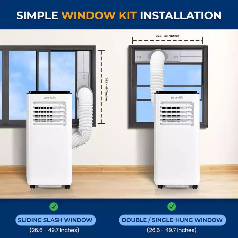 Acondicionador de aire portátil SereneLife SLACP803 con deshumidificador y ventilador de 8000 BTU (blanco y negro)