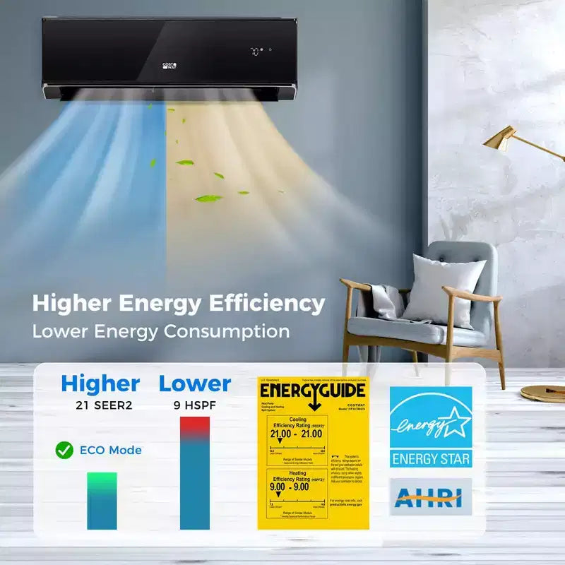 Climatiseur et Chauffage Mini Split Costway 18000 BTU avec Wi-Fi et Pompe à Chaleur Blanc/Noir