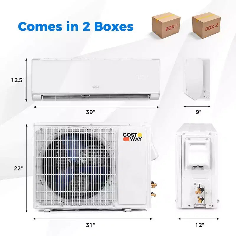 Climatiseur et Chauffage Mini Split Costway 18000 BTU avec Wi-Fi et Pompe à Chaleur Blanc/Noir