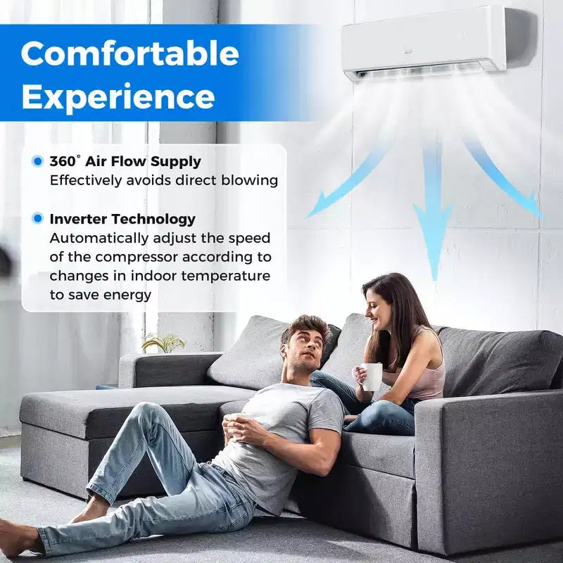 Climatiseur et Chauffage Mini Split Costway 18000 BTU avec Wi-Fi et Pompe à Chaleur Blanc/Noir