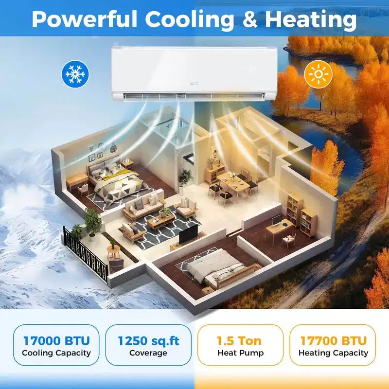 Climatiseur et Chauffage Mini Split Costway 18000 BTU avec Wi-Fi et Pompe à Chaleur Blanc/Noir