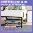 Base de cama metálica FDW de 18 pulgadas de altura con máxima capacidad de almacenamiento debajo de la base de cama resistente, no requiere somier, sin ruidos