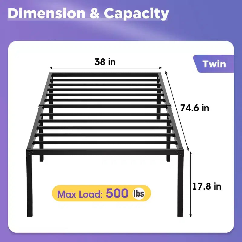 Base de cama metálica FDW de 18 pulgadas de altura con máxima capacidad de almacenamiento debajo de la base de cama resistente, no requiere somier, sin ruidos