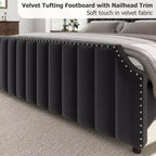 Base de cama Whizmax con cabecero de 50.2", tapizado en terciopelo con canales verticales, no requiere somier
