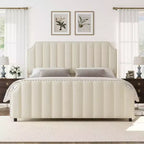 Base de cama Whizmax con cabecero de 50.2", tapizado en terciopelo con canales verticales, no requiere somier