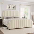 Base de cama Whizmax con cabecero de 50.2", tapizado en terciopelo con canales verticales, no requiere somier
