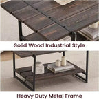 Mesa de centro grande de madera de 2 niveles de 104 cm con estante, estilo rústico moderno, rectangular, para sala de estar
